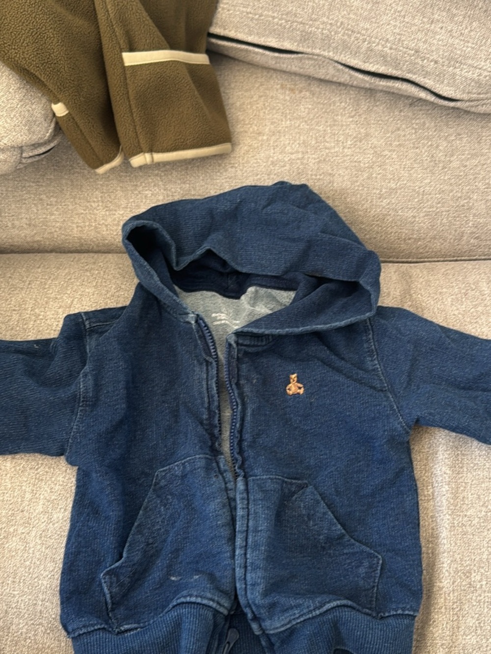GAP Navy Blue Hooded Jean-Style Jacket with Bear Patch